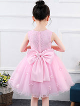 Jewel Neck Sleeveless Bows Kids Party Dresses-Dbrbridal