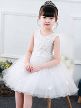 Jewel Neck Sleeveless Bows Kids Party Dresses-Dbrbridal