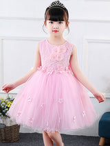 Jewel Neck Sleeveless Bows Kids Party Dresses-Dbrbridal