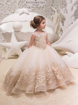 Jewel Neck Sleeveless Bows Kids Social flower girl dress-Dbrbridal