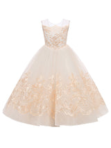 Jewel Neck Sleeveless Bows Kids Social flower girl dress-Dbrbridal
