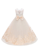 Jewel Neck Sleeveless Bows Kids Social flower girl dress-Dbrbridal