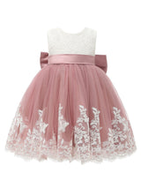 Jewel Neck Sleeveless Bows Kids Social Party Dresses-Dbrbridal