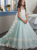 Jewel Neck Sleeveless Butterfly Detachable Wrap Formal Kids Pageant flower girl dresses-Dbrbridal