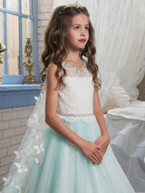 Jewel Neck Sleeveless Butterfly Detachable Wrap Formal Kids Pageant flower girl dresses-Dbrbridal