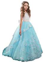 Jewel Neck Sleeveless Butterfly Formal Kids Princess Dresses-Dbrbridal