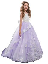 Jewel Neck Sleeveless Butterfly Formal Kids Princess Dresses-Dbrbridal