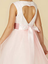 Jewel Neck Sleeveless Buttons Formal Ivory Kids Tulle Pageant Dresses-Dbrbridal