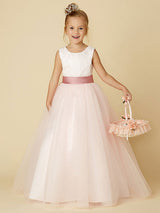 Jewel Neck Sleeveless Buttons Formal Ivory Kids Tulle Pageant Dresses-Dbrbridal
