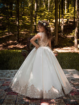 Jewel Neck Sleeveless Buttons Pageant flower girl dresses-Dbrbridal