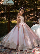 Jewel Neck Sleeveless Buttons Pageant flower girl dresses-Dbrbridal