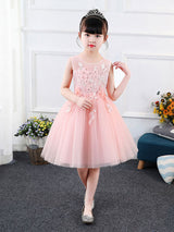 Jewel Neck Sleeveless Embroidered Kids Social Party Dresses-Dbrbridal