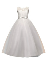 Jewel Neck Sleeveless Floor Length Bows Formal flower girl dress-Dbrbridal