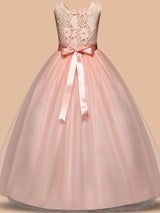 Jewel Neck Sleeveless Floor Length Bows Formal flower girl dress-Dbrbridal