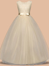 Jewel Neck Sleeveless Floor Length Bows Formal flower girl dress-Dbrbridal