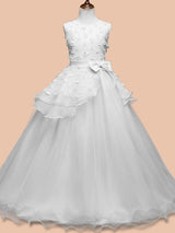 Jewel Neck Sleeveless Floor Length Bows Kids Pageant Party Dresses-Dbrbridal