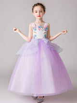 Jewel Neck Sleeveless Flowers Kids Party Dresses-Dbrbridal