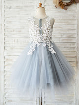 Jewel Neck Sleeveless Lace Bodice Formal Kids Pageant flower girl dresses-Dbrbridal