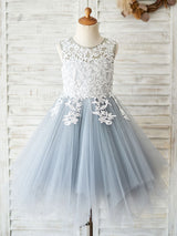 Jewel Neck Sleeveless Lace Bodice Formal Kids Pageant flower girl dresses-Dbrbridal