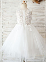 Jewel Neck Sleeveless Lace Bodice Kids Party Dresses-Dbrbridal