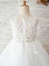 Jewel Neck Sleeveless Lace Bodice Kids Party Dresses-Dbrbridal