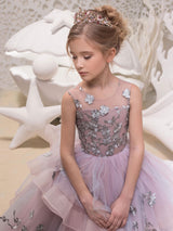 Jewel Neck Sleeveless Lace Kids Social Pageant Dresses-Dbrbridal