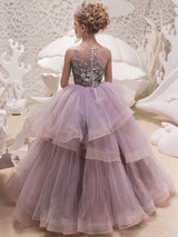 Jewel Neck Sleeveless Lace Kids Social Pageant Dresses-Dbrbridal