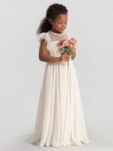 Jewel Neck Sleeveless Pleated Formal Kids Flower Girl Pageant Dress-Dbrbridal