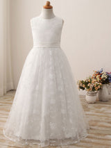 Jewel Neck Sleeveless Sash Formal Kids Pageant flower girl dresses-Dbrbridal