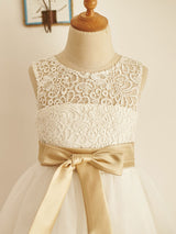 Jewel Neck Sleeveless Sash Kids Social Party Dresses-Dbrbridal