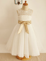 Jewel Neck Sleeveless Sash Kids Social Party Dresses-Dbrbridal
