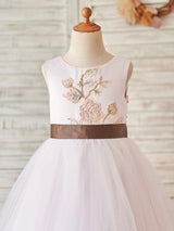 Jewel Neck Sleeveless Sash Pink Kids Social Party Dresses-Dbrbridal