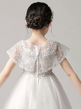 Jewel Neck Sleeveless Short Embroidered Kids Party Dresses With Wrap-Dbrbridal