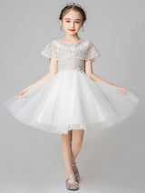 Jewel Neck Sleeveless Short Embroidered Kids Party Dresses With Wrap-Dbrbridal