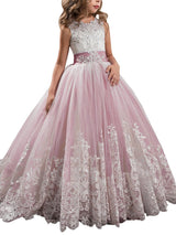 Jewel Neck Sleeveless Studded Formal flower girl dress-Dbrbridal
