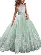 Jewel Neck Sleeveless Studded Formal flower girl dress-Dbrbridal