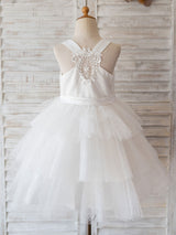 Jewel Neck Sleeveless Tulle Bows Kids Social Party Dresses-Dbrbridal