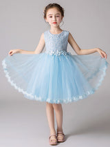 Jewel Neck Tulle Knee-length Princess Flowers Formal Kids Pageant flower girl dresses-Dbrbridal