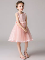 Jewel Neck Tulle Knee-length Princess Flowers Formal Kids Pageant flower girl dresses-Dbrbridal