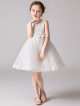 Jewel Neck Tulle Knee-length Princess Flowers Formal Kids Pageant flower girl dresses-Dbrbridal