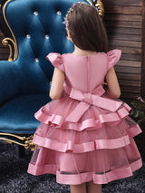 Jewel Neck Tulle Short Sleeves Short Princess Beaded Formal Kids Pageant flower girl dresses-Dbrbridal