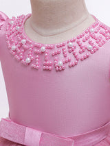 Jewel Neck Tulle Short Sleeves Short Princess Beaded Formal Kids Pageant flower girl dresses-Dbrbridal