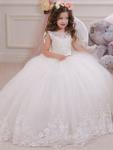 Jewel Neck Tulle Sleeveless Ankle Length Ball Gown Sash Kids Party Dresses-Dbrbridal