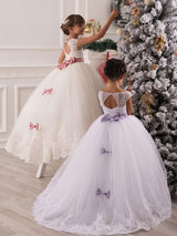 Jewel Neck Tulle Sleeveless Ankle Length Princess Bows Kids Party Dresses-Dbrbridal