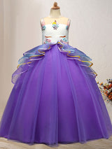 Jewel Neck Tulle Sleeveless Ankle Length Princess Embroidered Kids Social Party Dresses-Dbrbridal