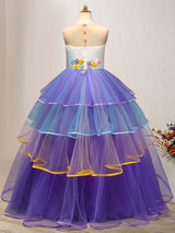 Jewel Neck Tulle Sleeveless Ankle Length Princess Embroidered Kids Social Party Dresses-Dbrbridal