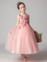 Jewel Neck Tulle Sleeveless Ankle Length Princess Flowers Kids Party Dresses-Dbrbridal