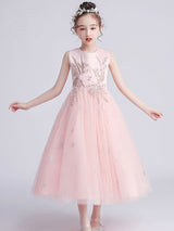 Jewel Neck Tulle Sleeveless Ankle-Length Princess Kids Party Dresses-Dbrbridal