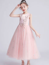 Jewel Neck Tulle Sleeveless Ankle-Length Princess Kids Party Dresses-Dbrbridal