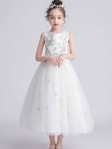 Jewel Neck Tulle Sleeveless Ankle-Length Princess Kids Party Dresses-Dbrbridal